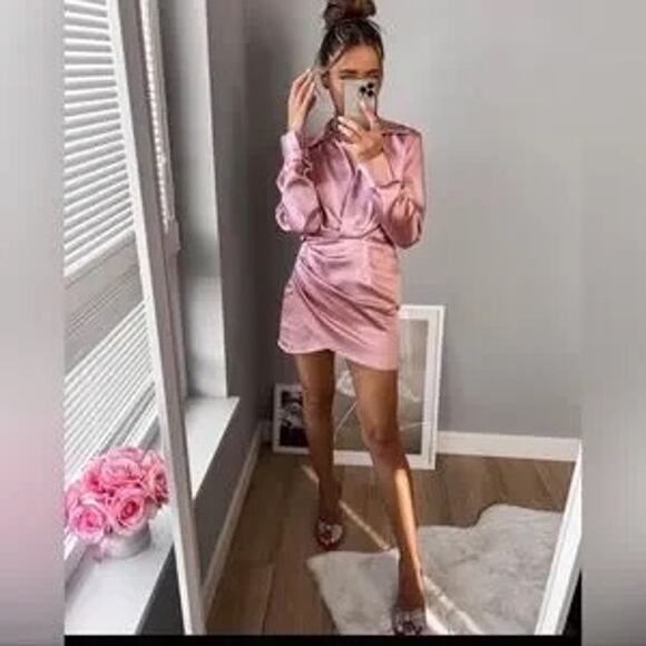 Zara NWT Blush Pink Satin Effect Short Dress Womens Plus Size XXL Coquette Twee - Picture 3 of 10